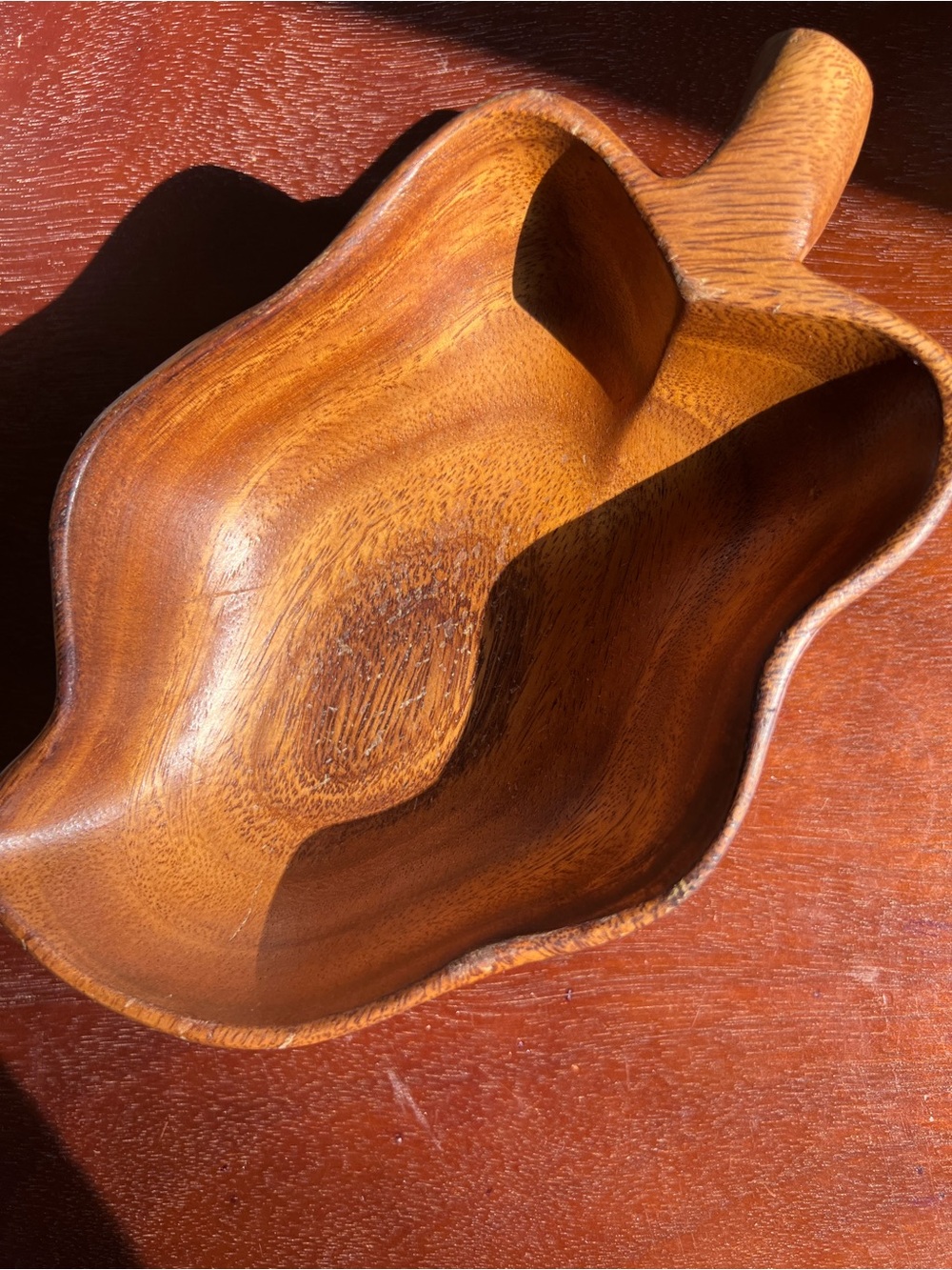 Hand-Carved Wood Decorative Bowl in Warm Brown
